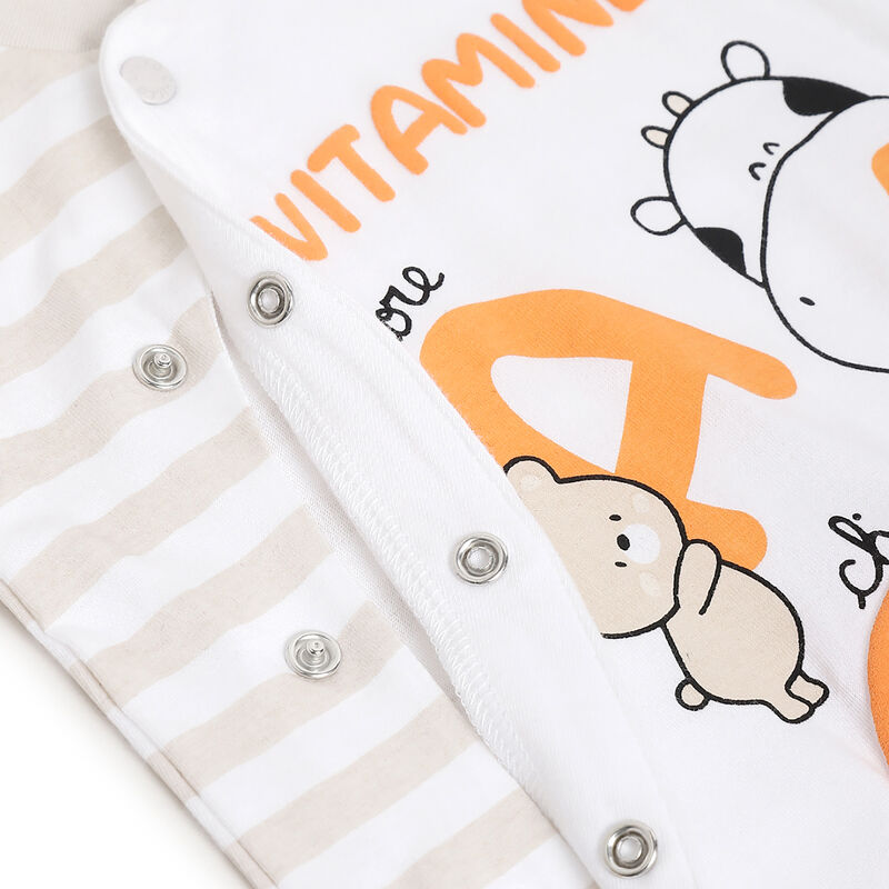 Infants White Printed Front Opening Babysuit image number 3
